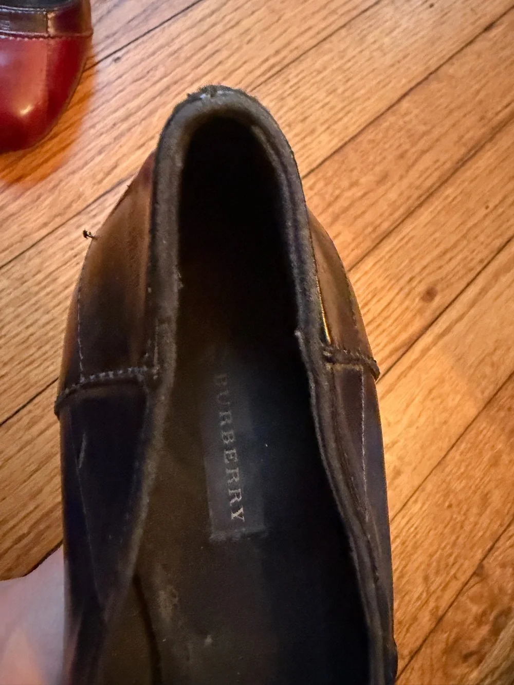 Burberry Burgundy and Black Leather Colorblock Pumps - Picture 5 of 9